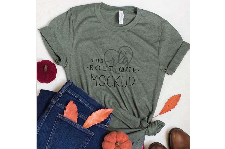 Green shirt fall Mockup (125288) Mock Ups Design Bundles