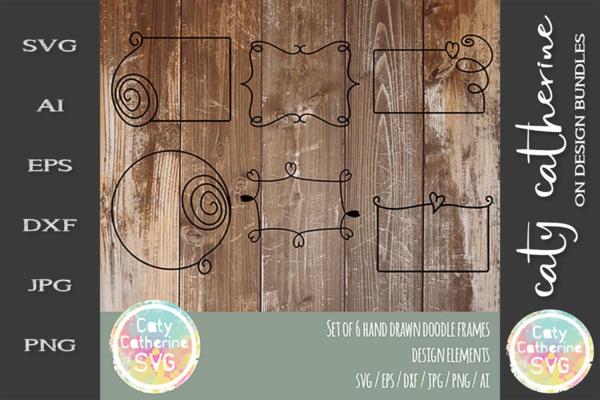 Set of 6 Hand Drawn Doodle Frames Design Elements SVG example image 1