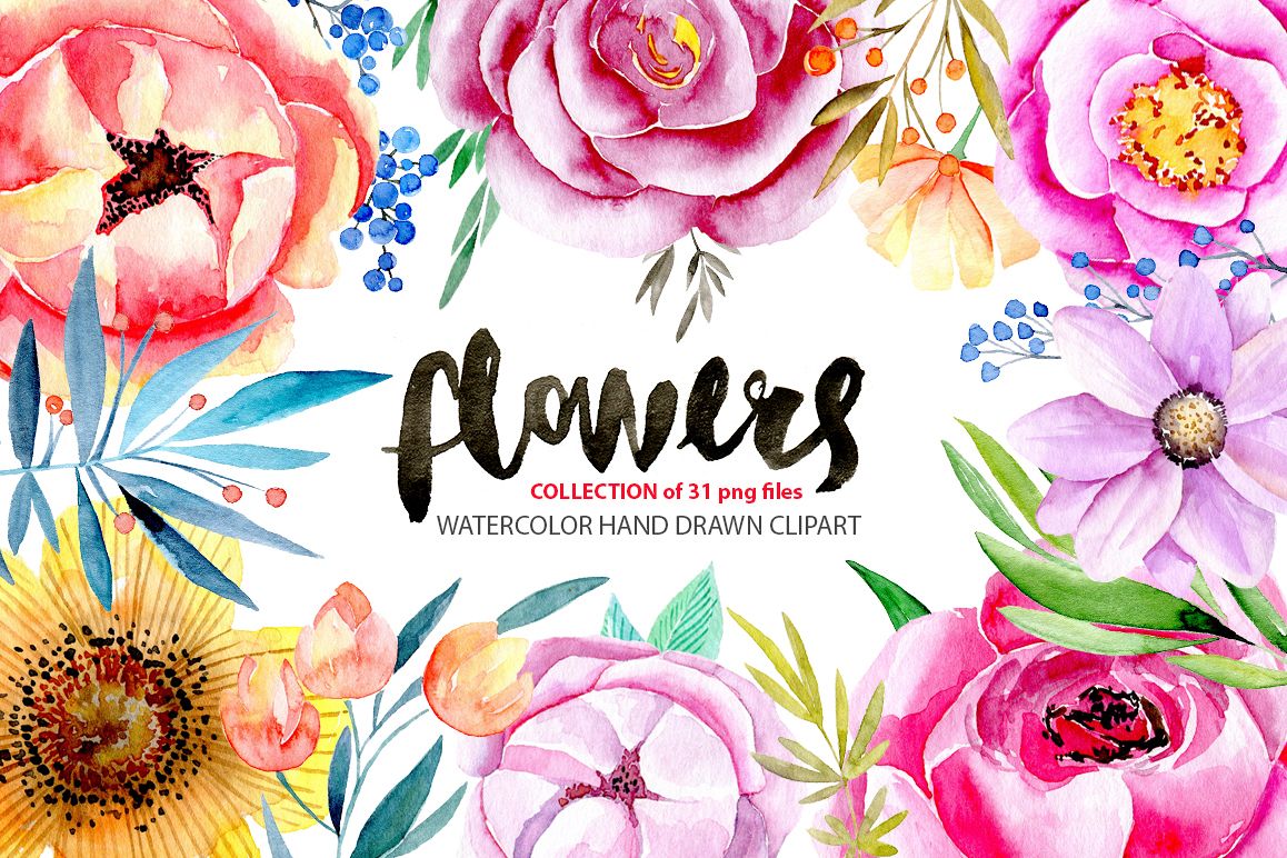 Watercolor flowers, leaves, branches example image 1