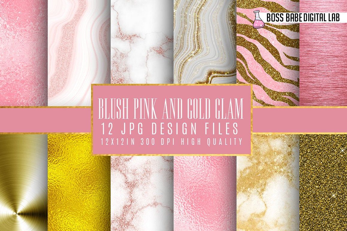 Blush Pink and Gold Glam Digital Papers example image 1