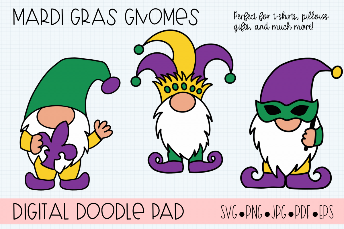 Mardi Gras Gnomes SVG, Silhouette and Cricut Cut Files example image 1