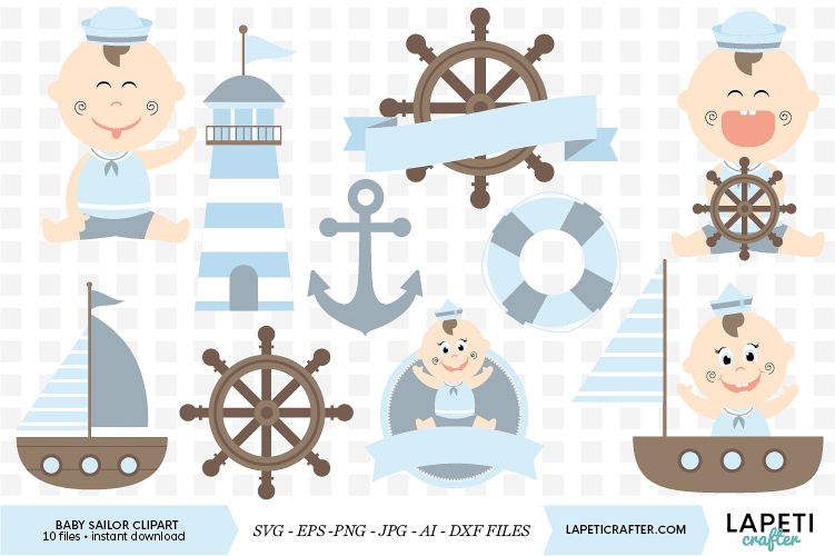 Baby boy sailor clipart, nautical baby shower clipart