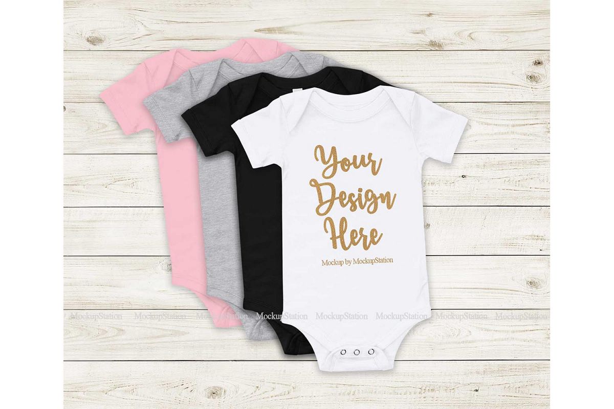 Baby Bodysuit Mockup, Stacked Infant Flat Lay Display Set example image 1