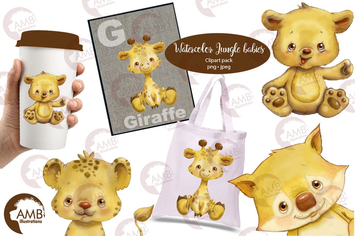 Jungle Babies watercolor clipart AMB-2285 example image 1