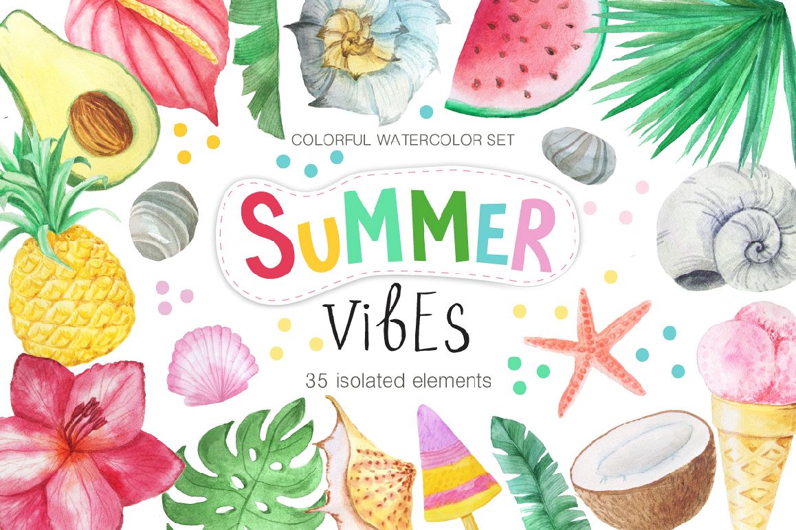 Watercolor Summer Vibes Set example image 1