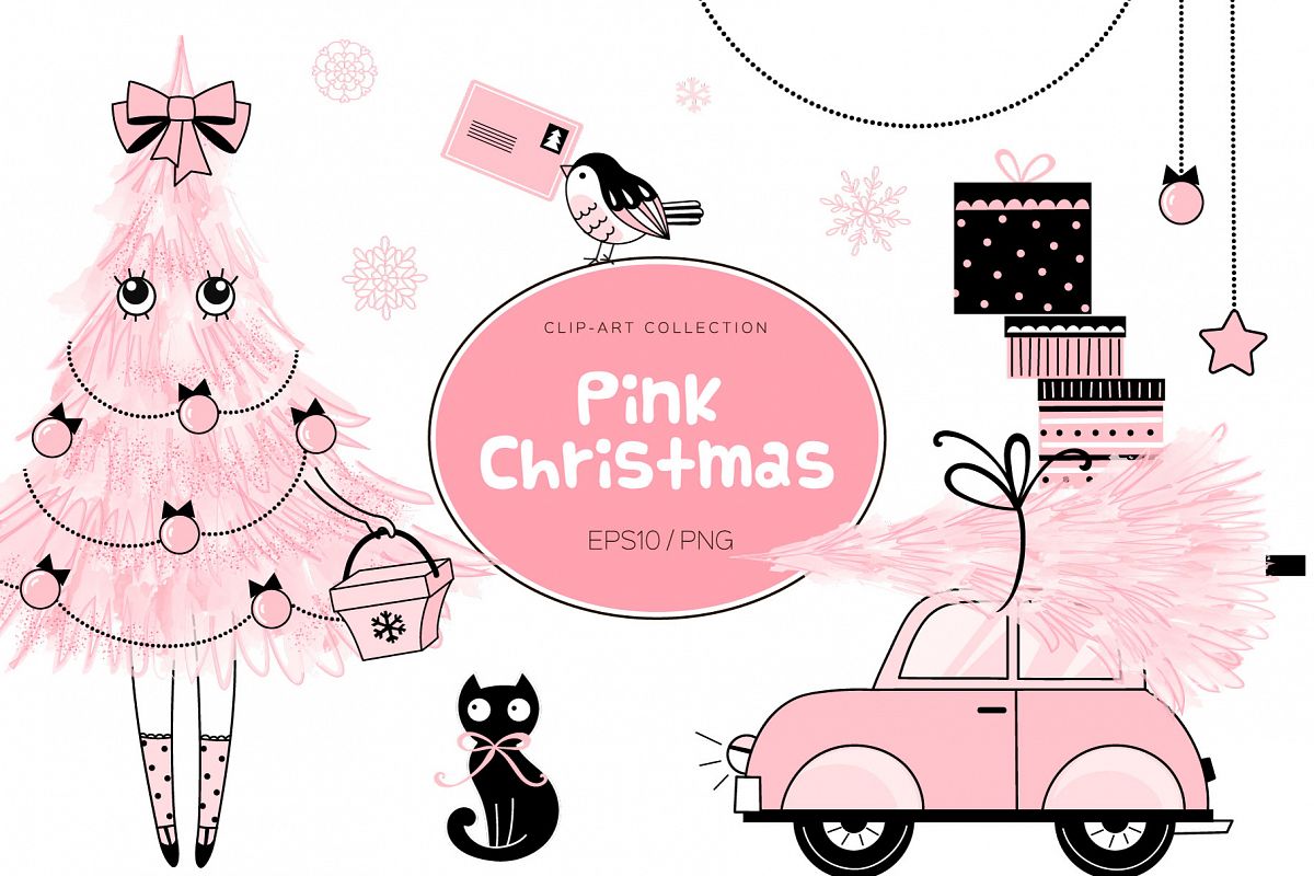 Cute Pink Christmas clip art set example image 1
