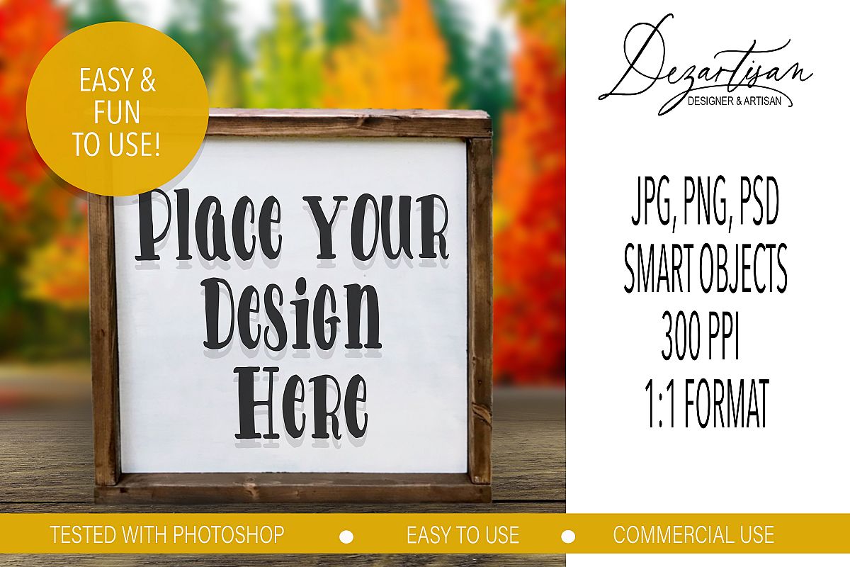 Download Fall Wood Sign Square Mock up PSD JPG PNG (139403 ...