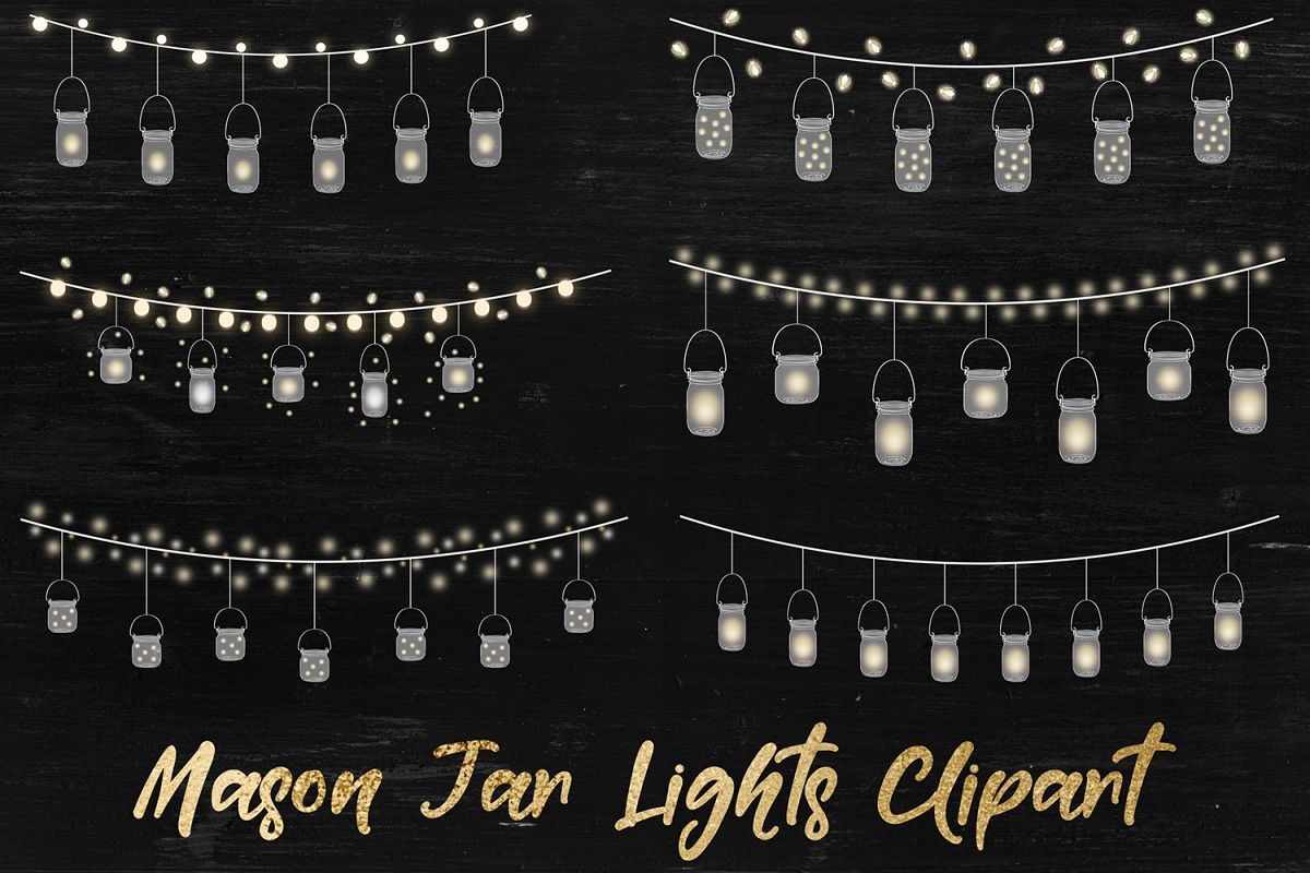 String Lights Clipart, Mason Jar Lights Overlays example image 1