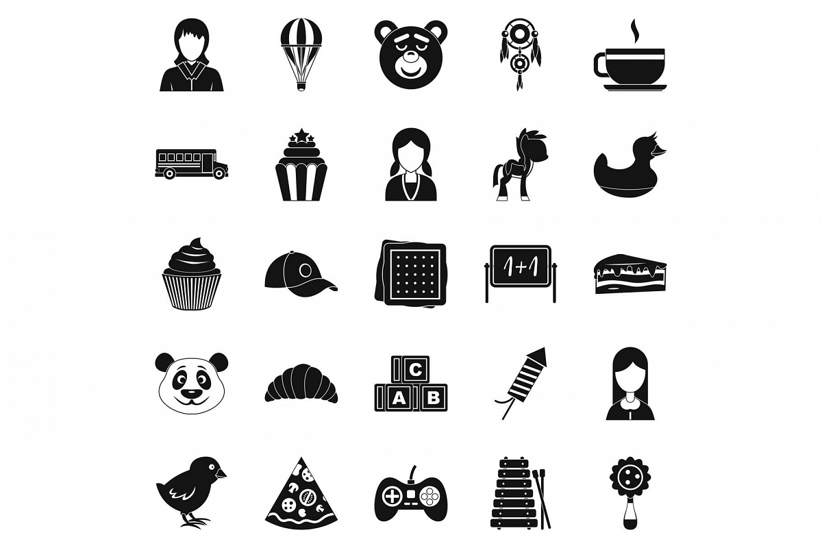 Kid center icons set, simple style example image 1
