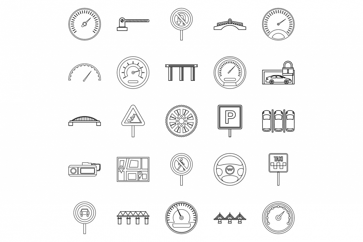 Asphalt icons set, outline style example image 1