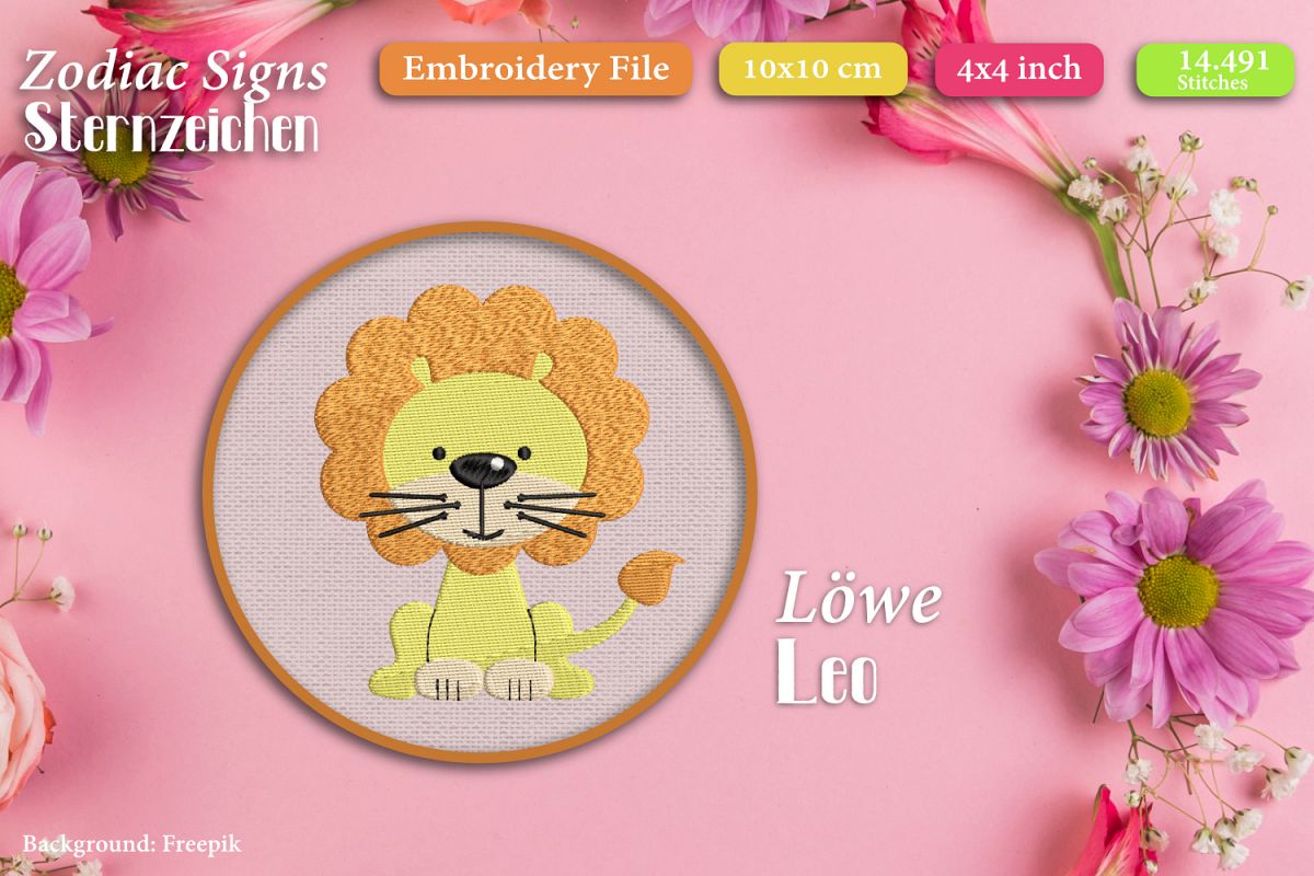 Zodiac sign - Leo - Embroidery Files example image 1