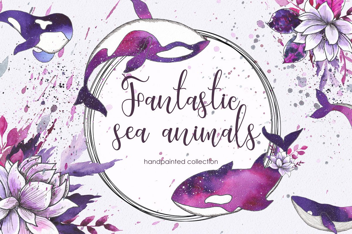 Ocean sea watercolor animals example image 1