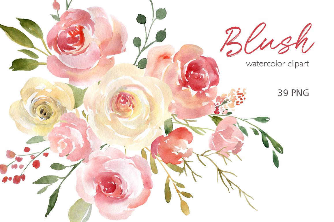 Download Blush Watercolor Flowers Roses Peony PNG Collection (77694 ...