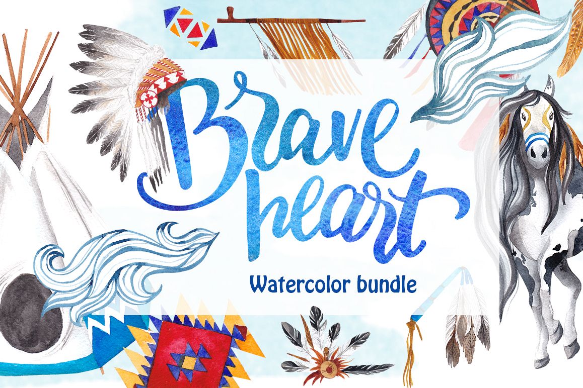 Brave heart - watercolor bundle example image 1