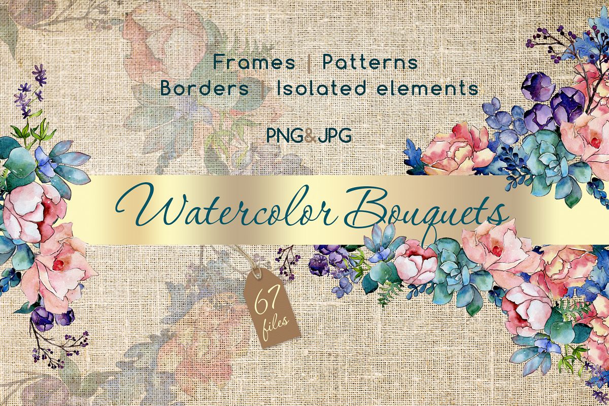 Watercolor bouquet PNG flower set example image 1