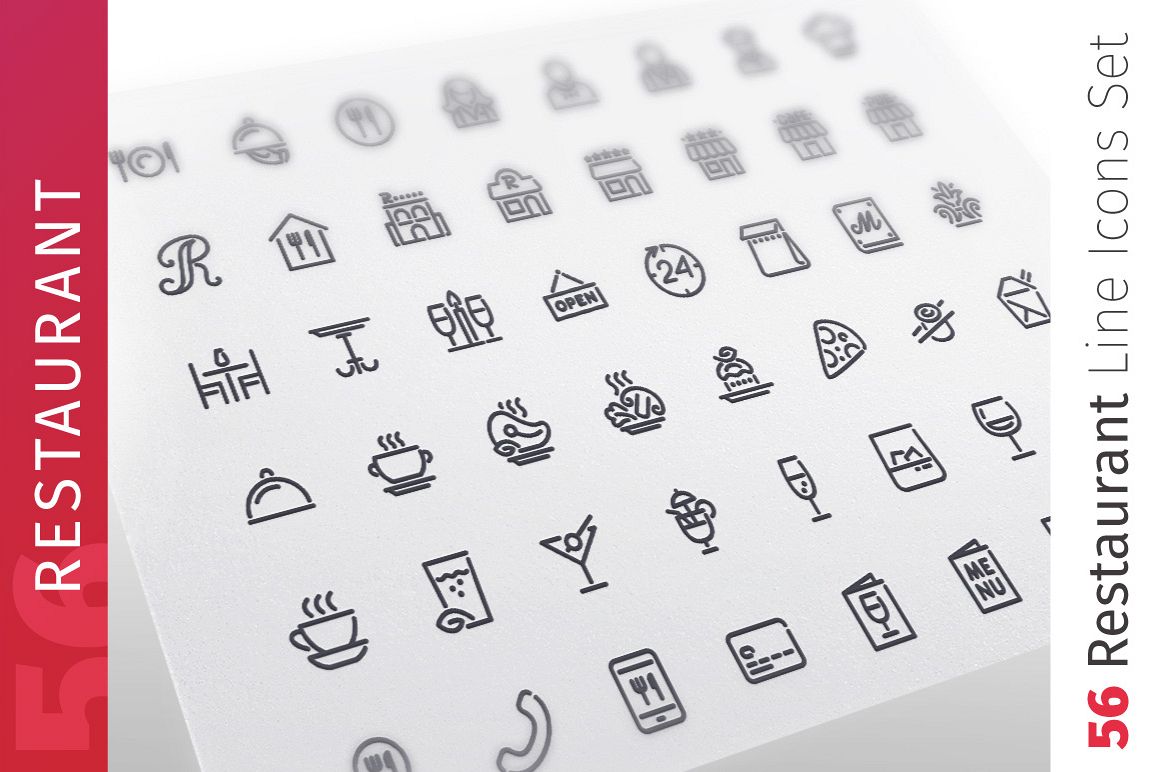 Restaurant Line Icons Set example image 1