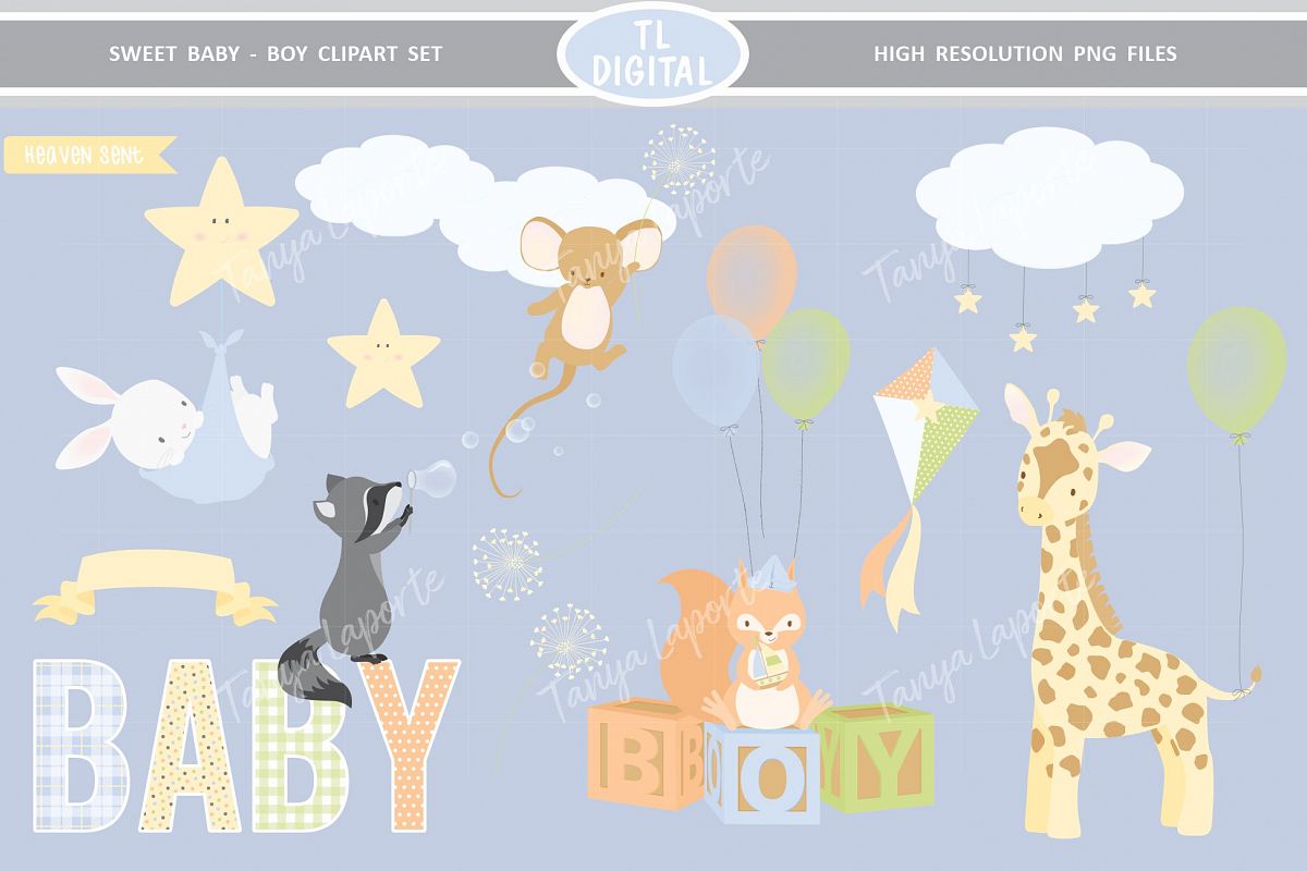 Sweet Baby Boy Clipart Set - 25 Baby themed Graphics example image 1