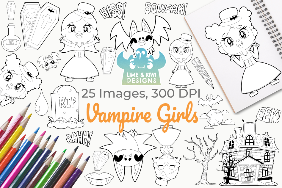 Vampire Girls Digital Stamps example image 1