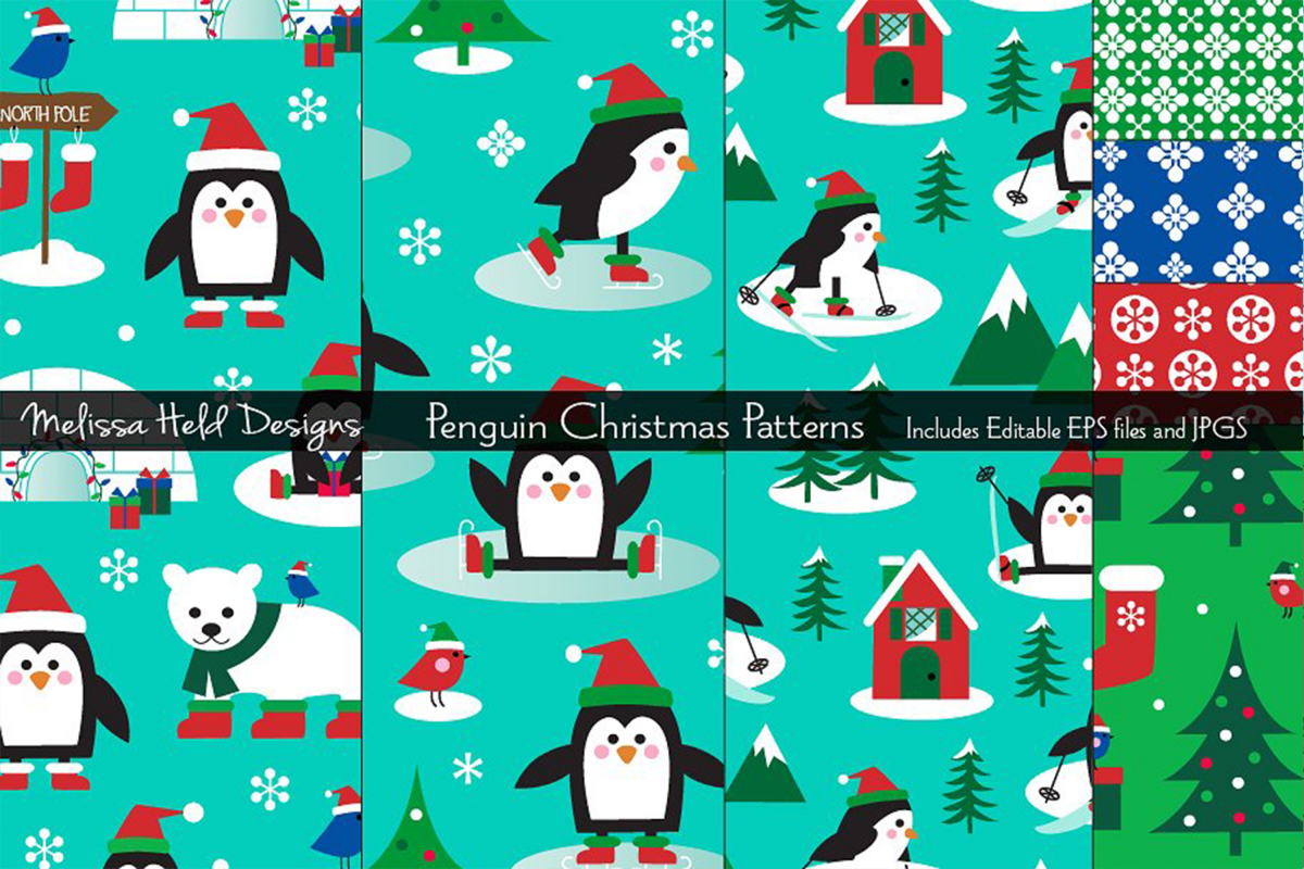 Penguin Christmas Patterns example image 1