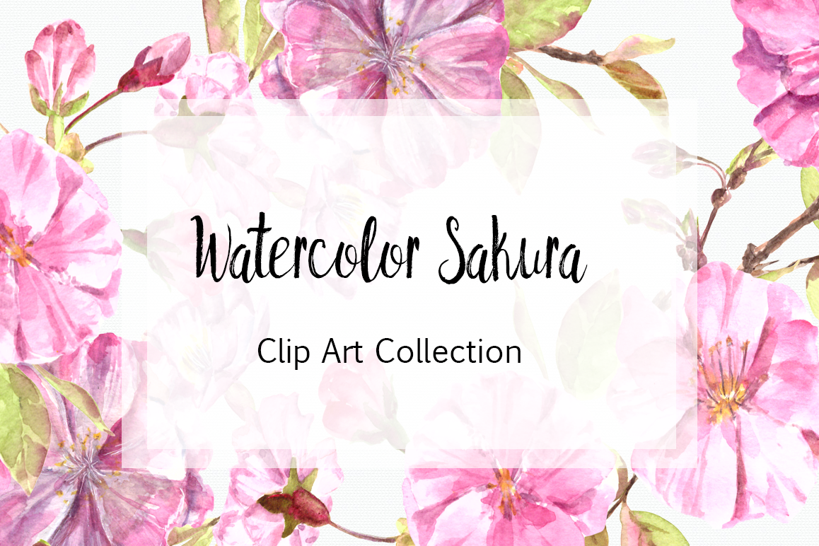 Watercolor Sakura Clip Art Set example image 1