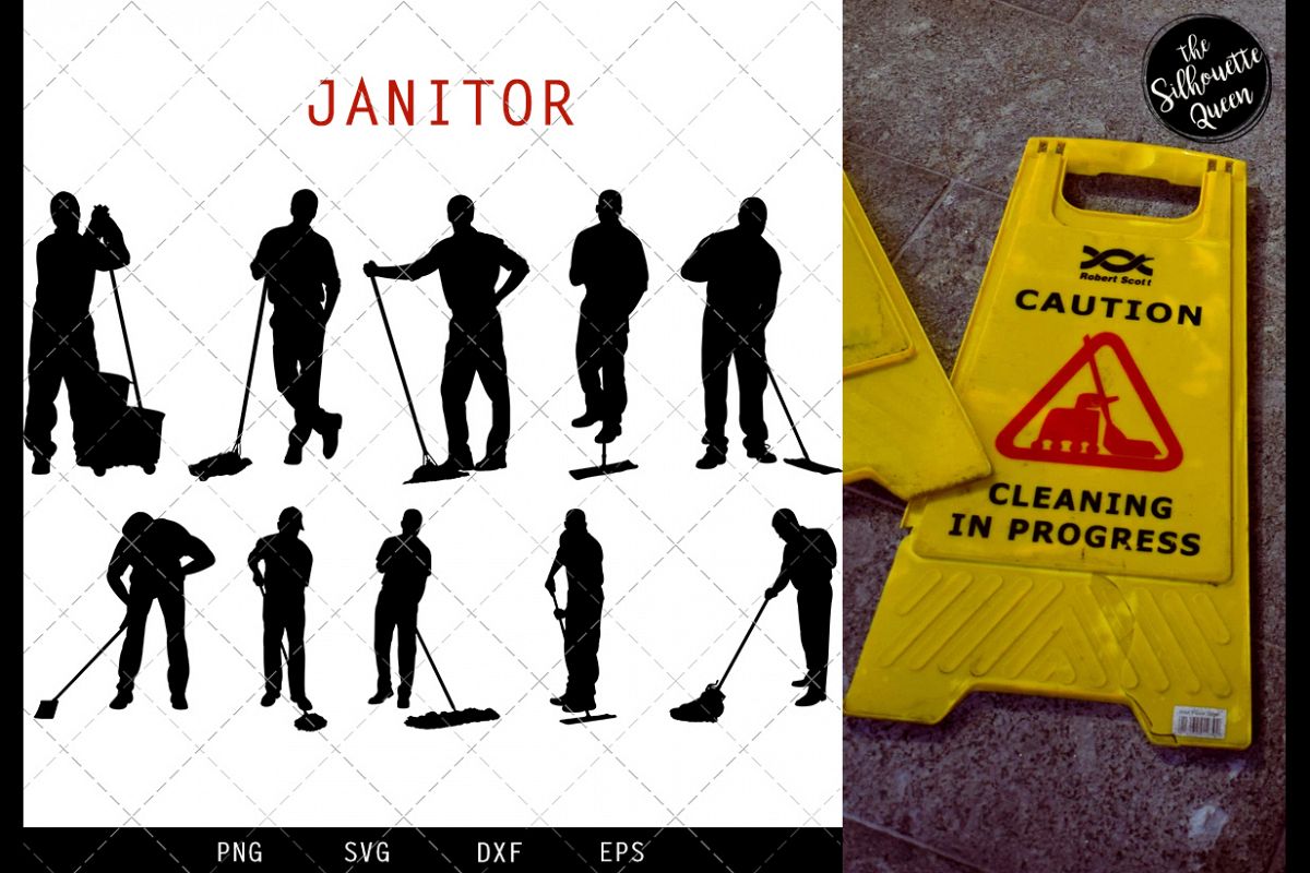 Janitor svg file, cleaner svg cut file, silhouette studio example image 1