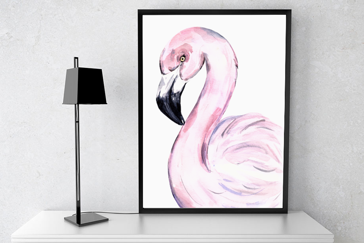 Watercolor Flamingo Print + Clip Art example image 1