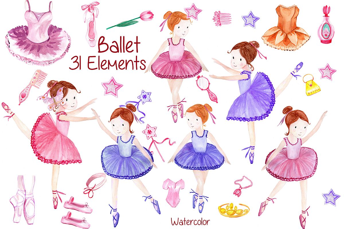 Watercolor ballerina clipart example image 1