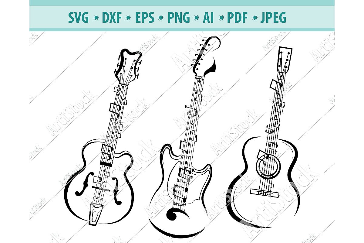 Download Electric guitar SVG, Guitar notes DXF, Rock music Png, Eps (419036) | SVGs | Design Bundles