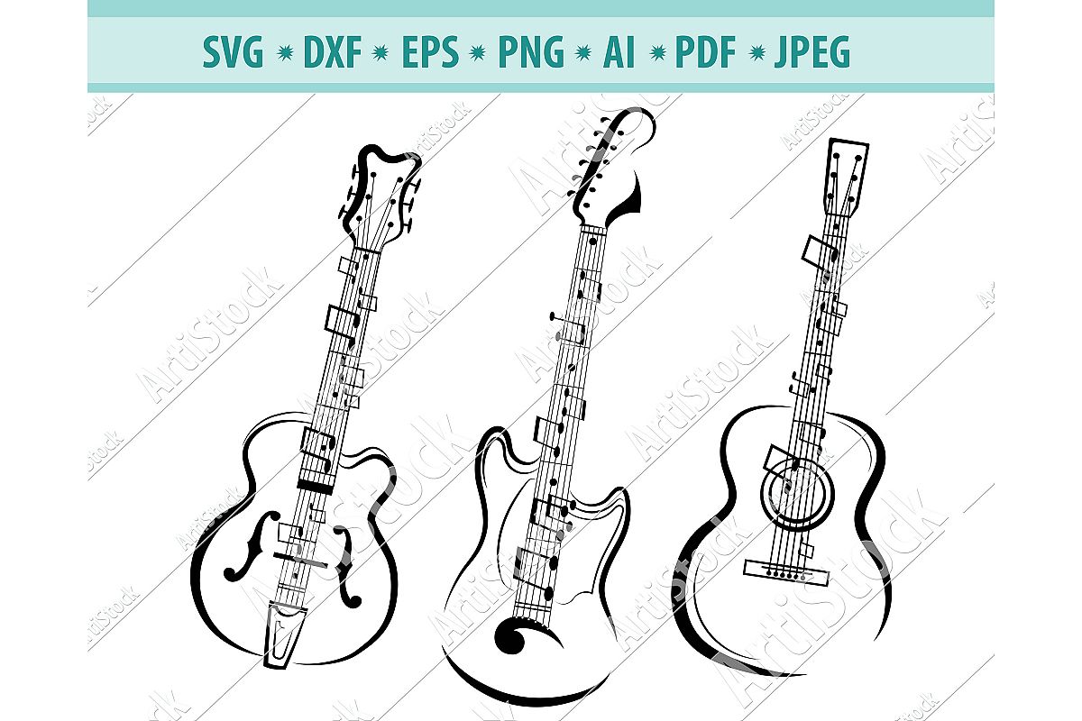 Download Electric guitar SVG, Guitar notes DXF, Rock music Png, Eps ...