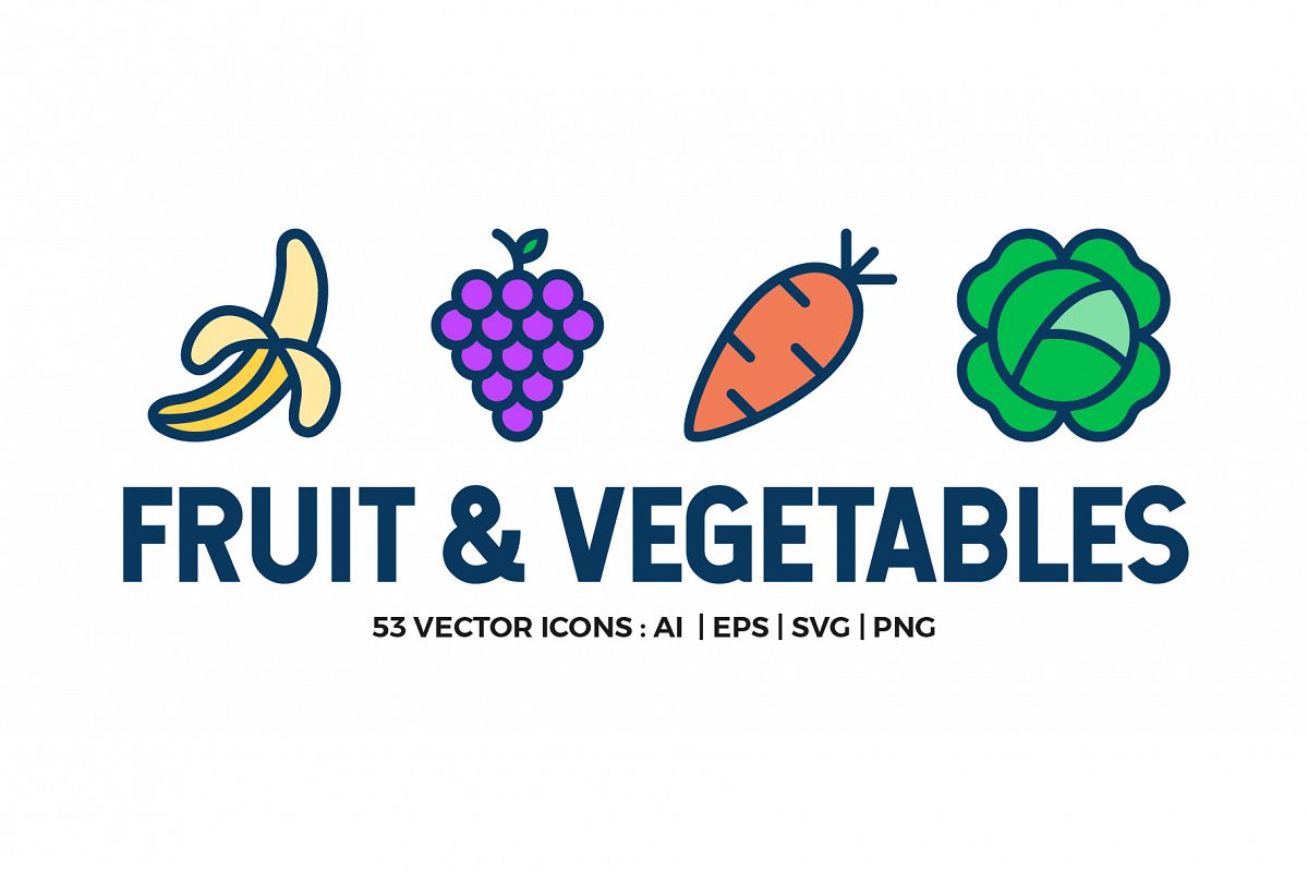 Fruit and Vegetables Icon Set example image 1