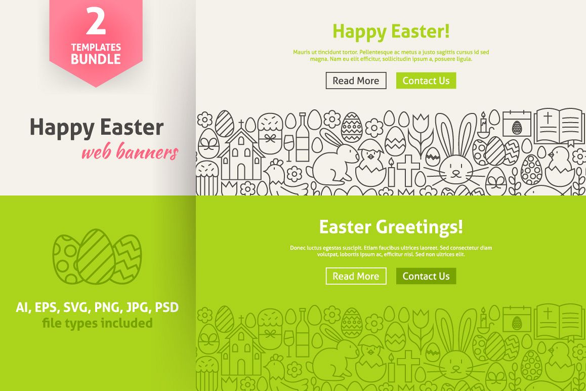 Happy Easter Line Art Web Banners example image 1