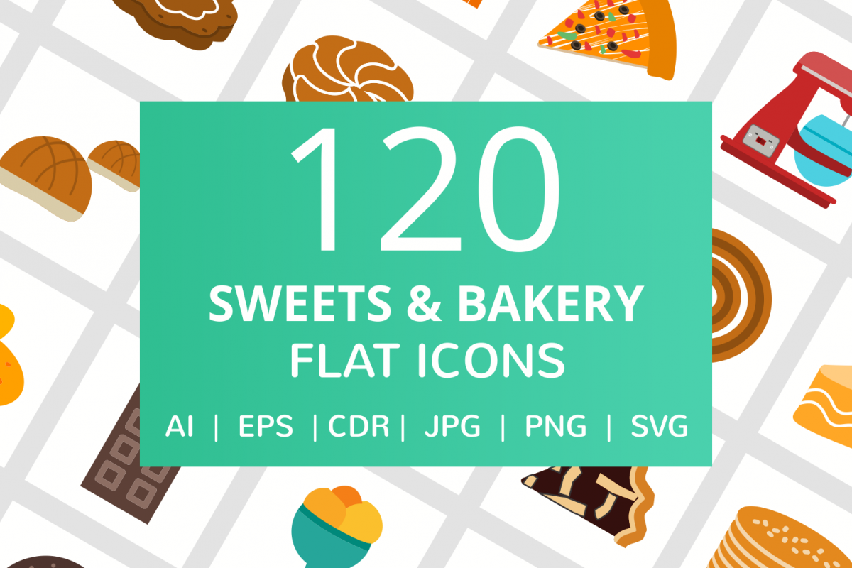 120 Sweets & Bakery Flat Icons example image 1
