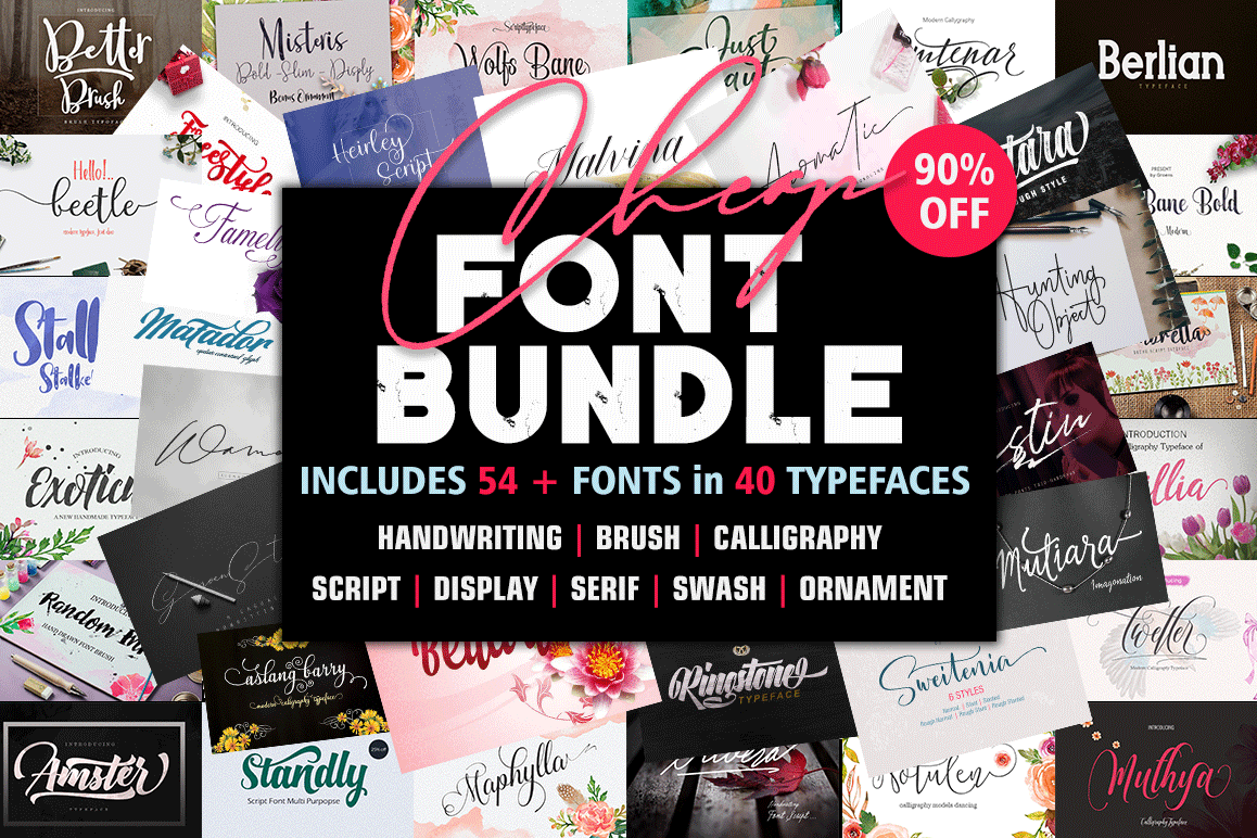 Font Bundle includes 54 fonts in 40 Typefaces example image 1
