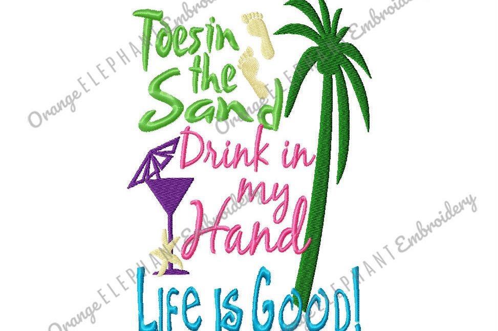 Toes In The Sand Unique Urban Machine Embroidery Design digital File example image 1
