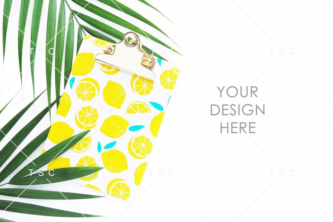 Lemon Paper Clipboard and Palm Leaves Stock Photo example image 1