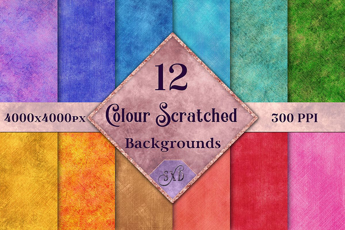 Colour Scratched Backgrounds - 12 Image Textures Set example image 1