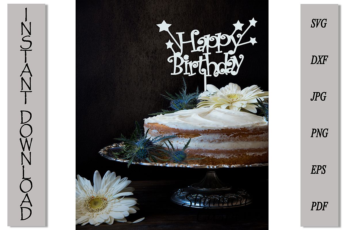 Happy Birthday Cake Topper with Stars example image 1