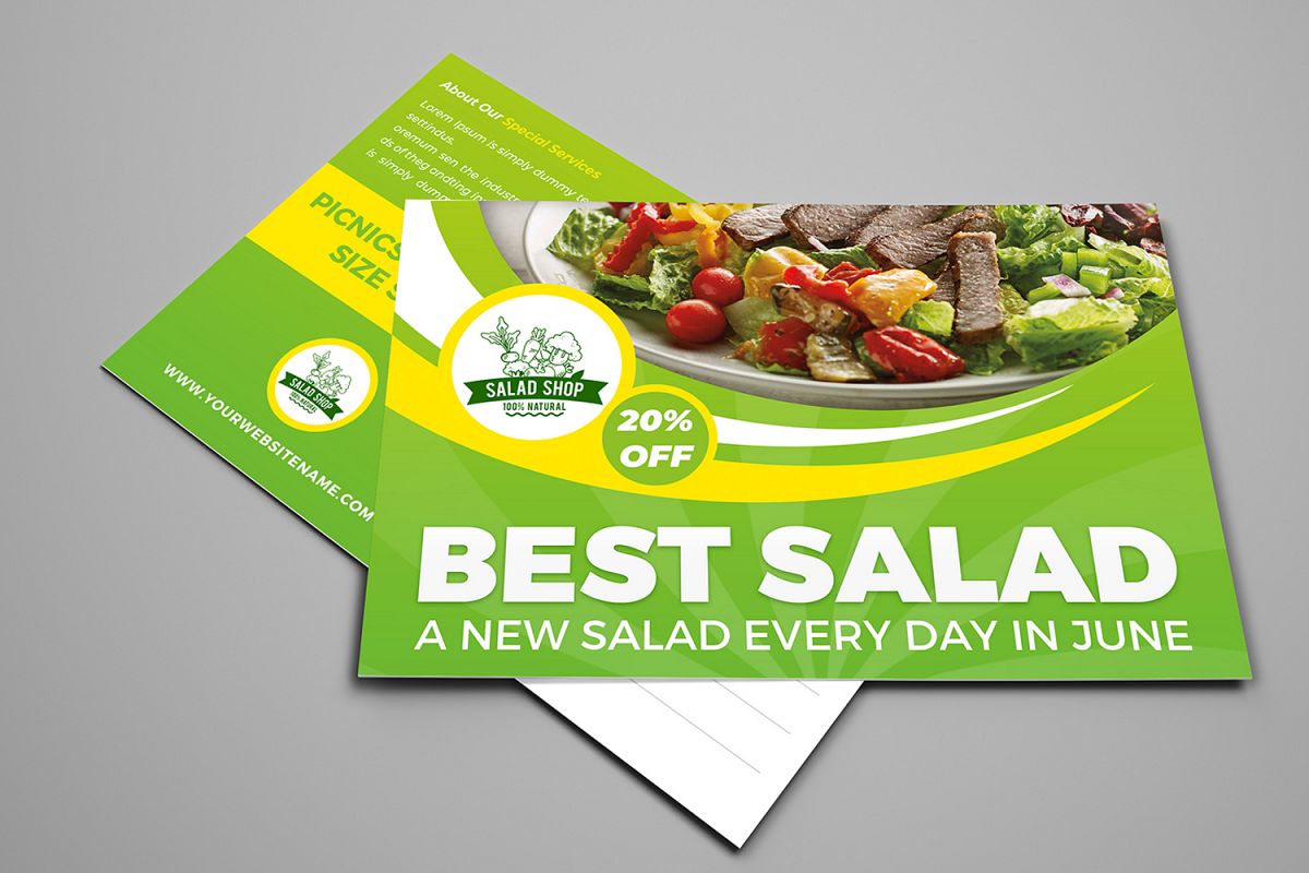 Salad Restaurant Postcard Template example image 1