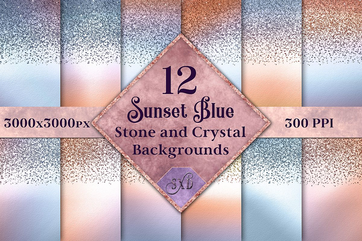 Sunset Blue Stone and Crystal Backgrounds - 12 Images example image 1