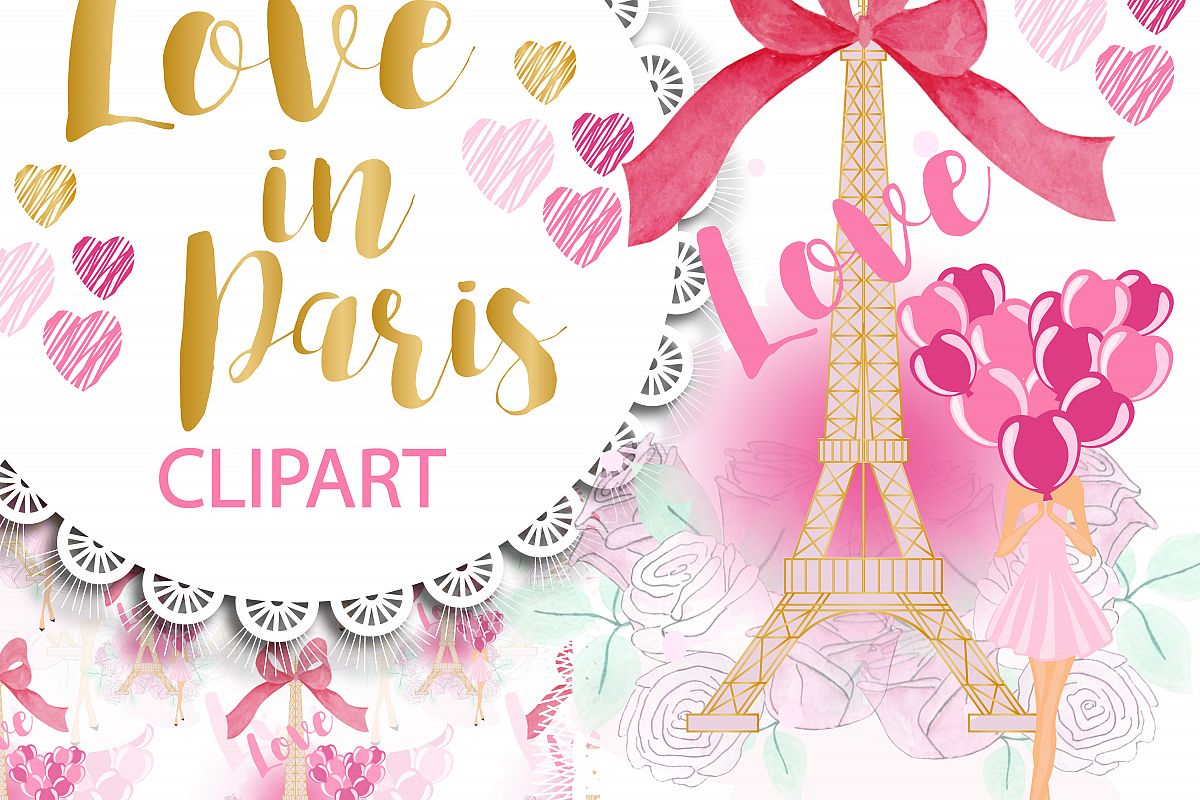 Love in Paris Clipart Png (20230) | Illustrations | Design Bundles