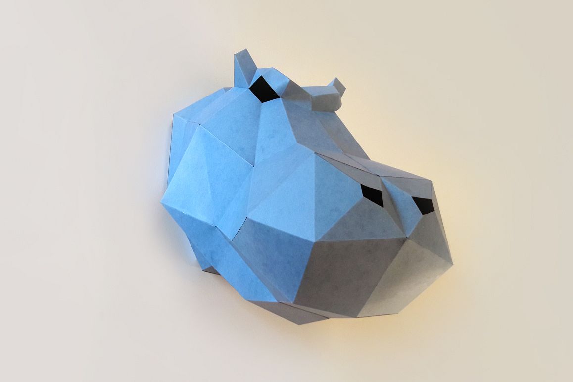 DIY Hippo head Trophy - 3d papercraft example image 1