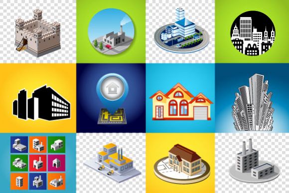 Vector industrial and city buildings example image 1