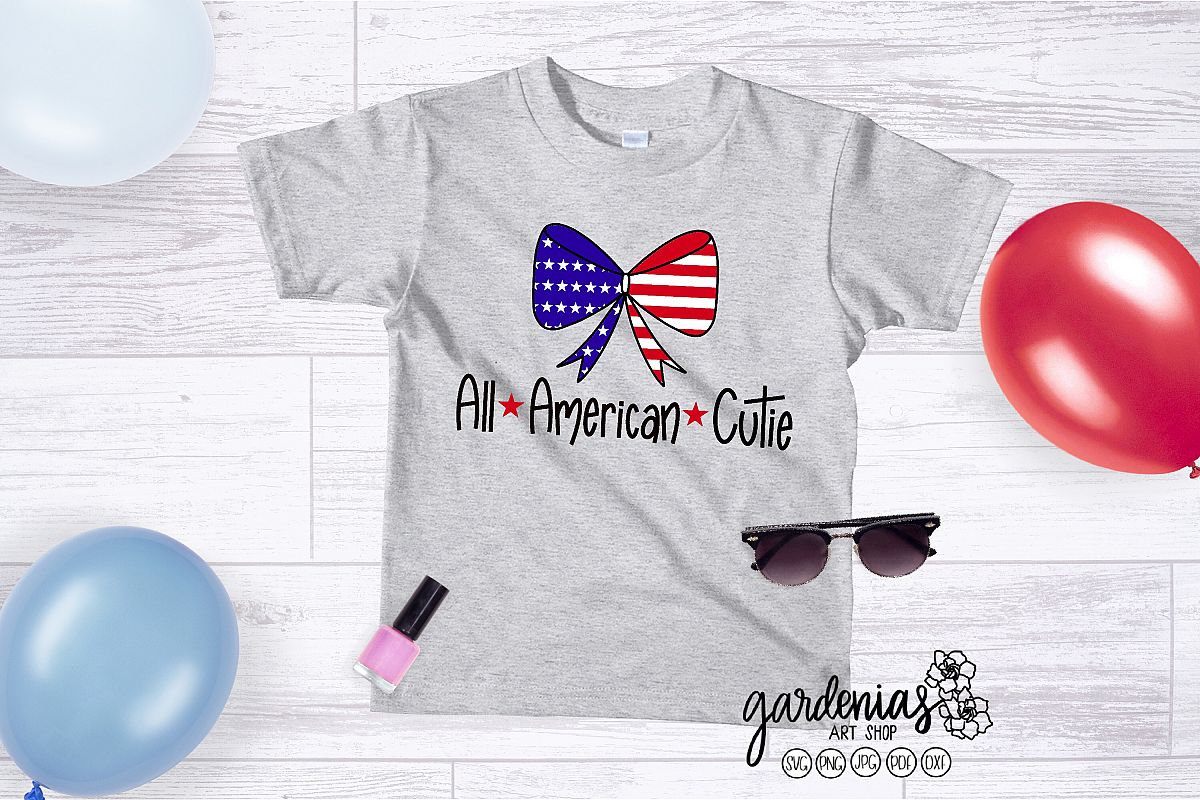 All American Cutie SVG | Flag Bow | Girl's 4th of July example image 1