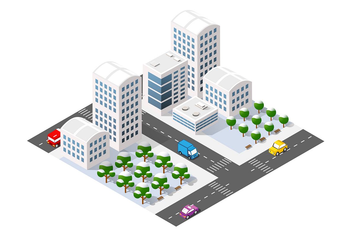 Winter city isometric with buildings example image 1
