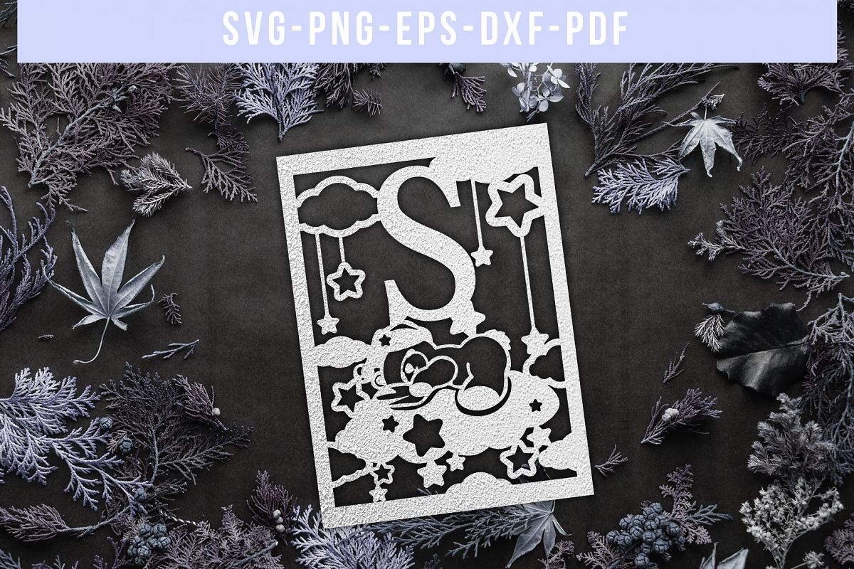 Nursery S Monogram Papercut Template, Kids Room Decor, DXF example image 1
