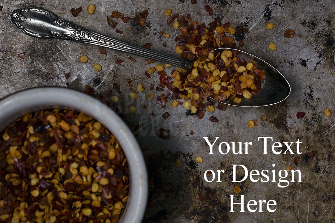Red Pepper Flakes on an Old Metal Pan Background example image 1