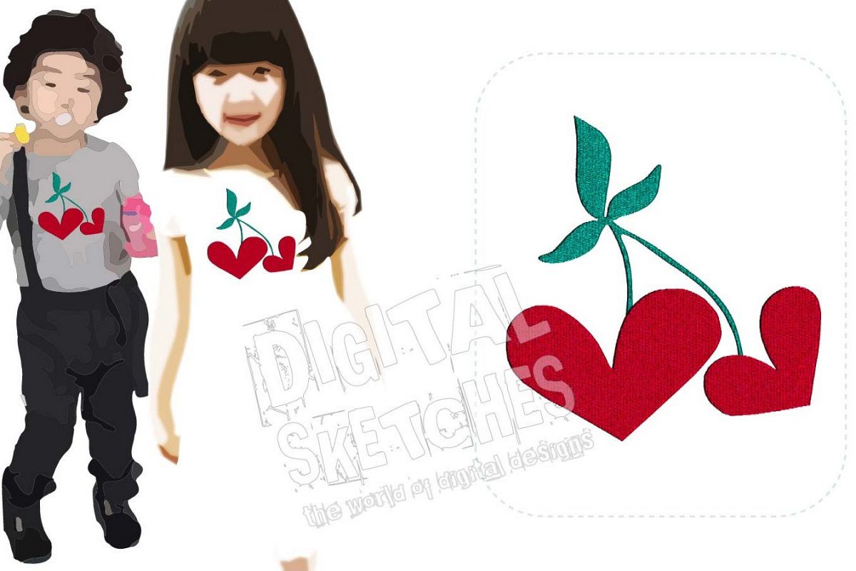 Hearts Cherry Machine Embroidery Design 3 Sizes example image 1