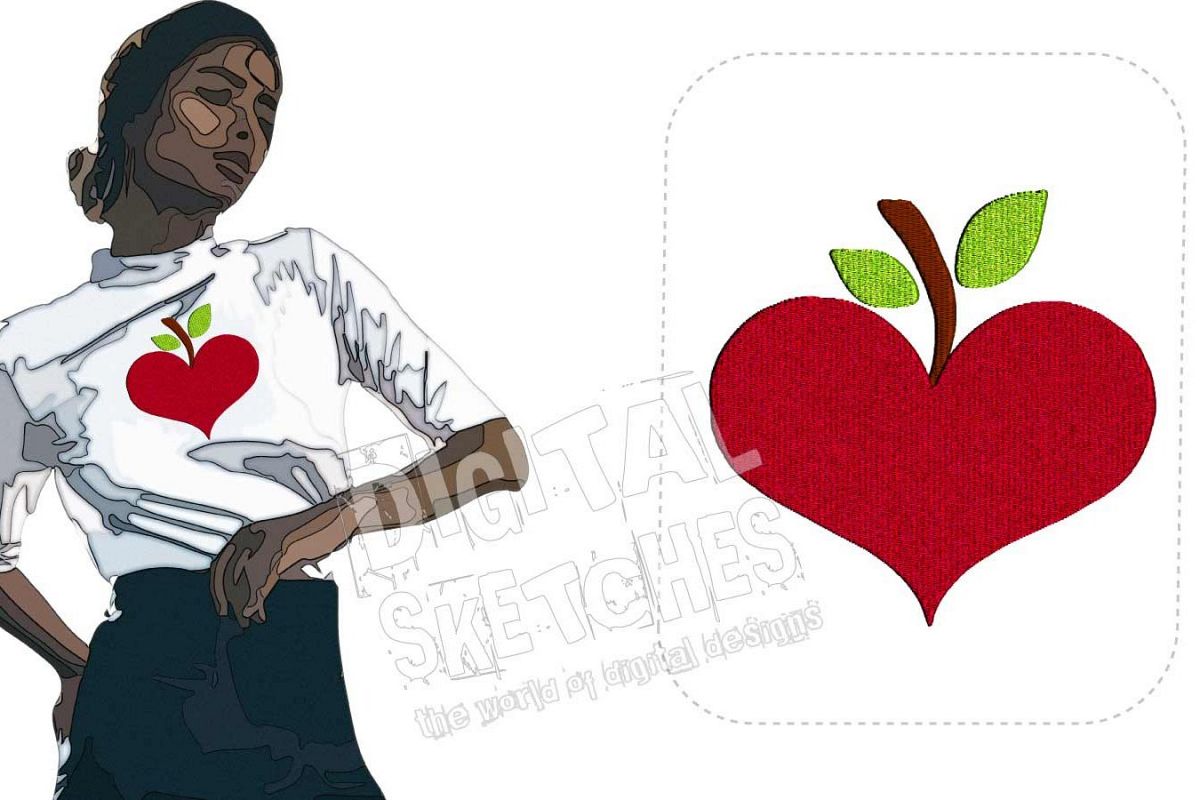 Apple Heart Machine Embroidery Design 3 Sizes example image 1