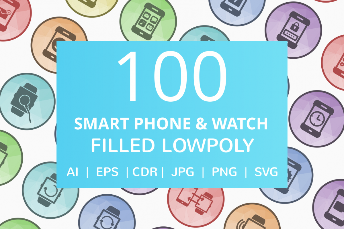 100 Smartphone & Smartwatch Filled Low Poly Icons example image 1