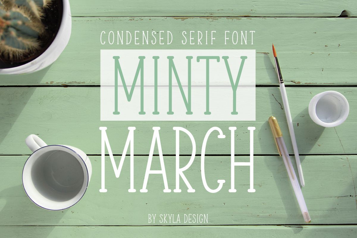 Skinny, condensed serif font, Minty March example image 1